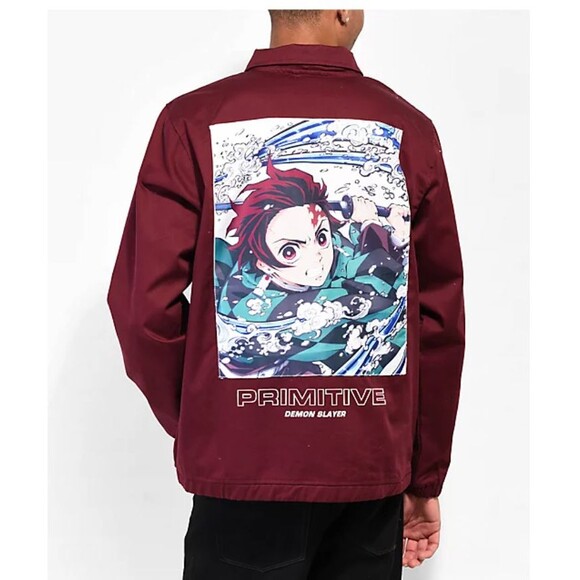 Primitive X Demon Slayer Jacket Men M Red Anime Tanjiro Zip Utility Street Skate - Picture 14 of 16